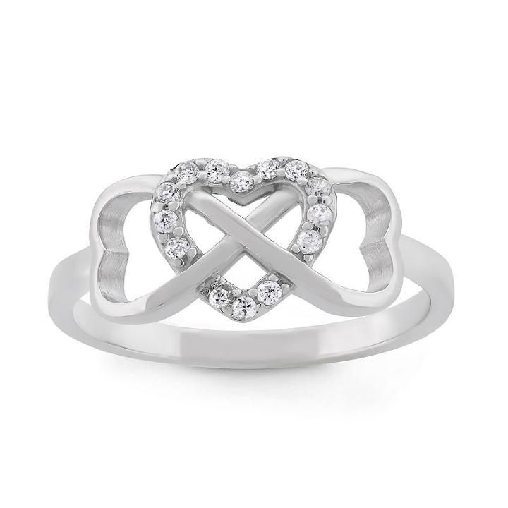 Diamonart Womens 1/5 Ct. T.w. Synthetic White Cubic Zirconia Sterling Silver Band