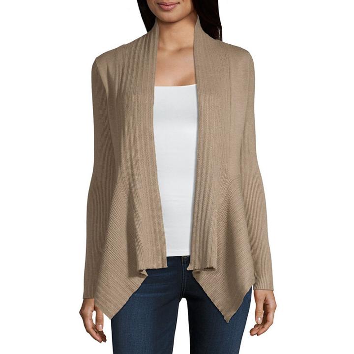 Liz Claiborne Long Sleeve V Neck Open Front Cardigan