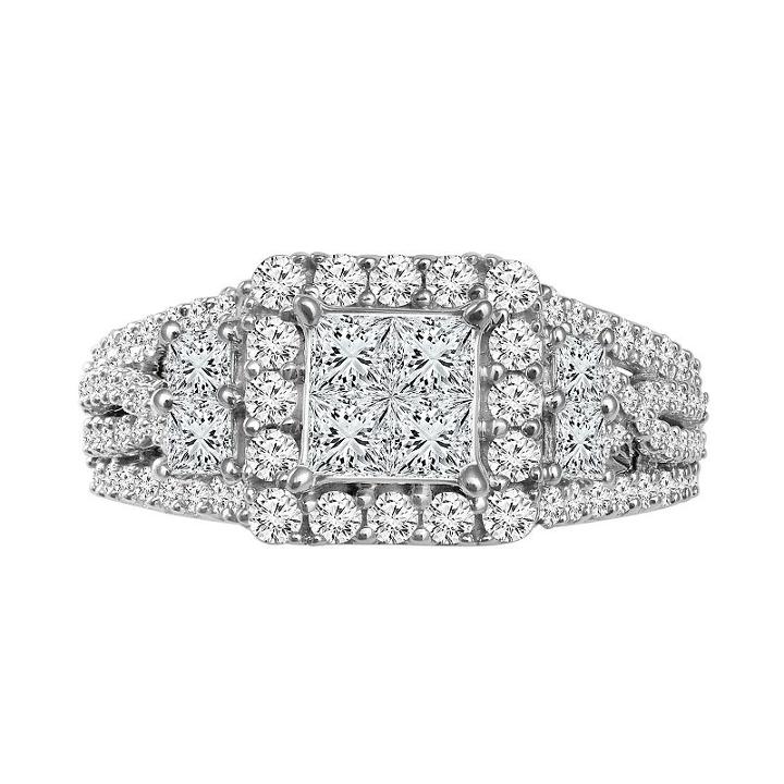 Womens 1 5/8 Ct. T.w. Princess White Diamond 14k Gold Engagement Ring