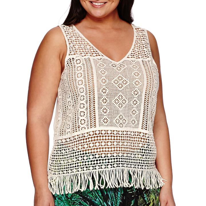 A.n.a Crochet V-neck Fringe Tank Top - Plus