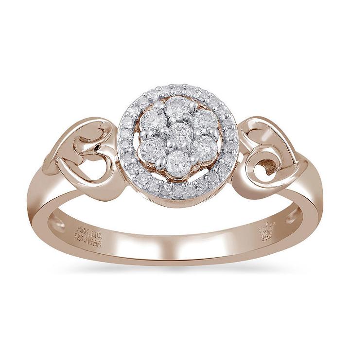 Hallmark Diamonds Womens 1/4 Ct. T.w. Genuine White Diamond Gold Over Silver Cocktail Ring