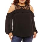 By & By Long Sleeve Crew Neck Crepe Ruffled Blouse-juniors