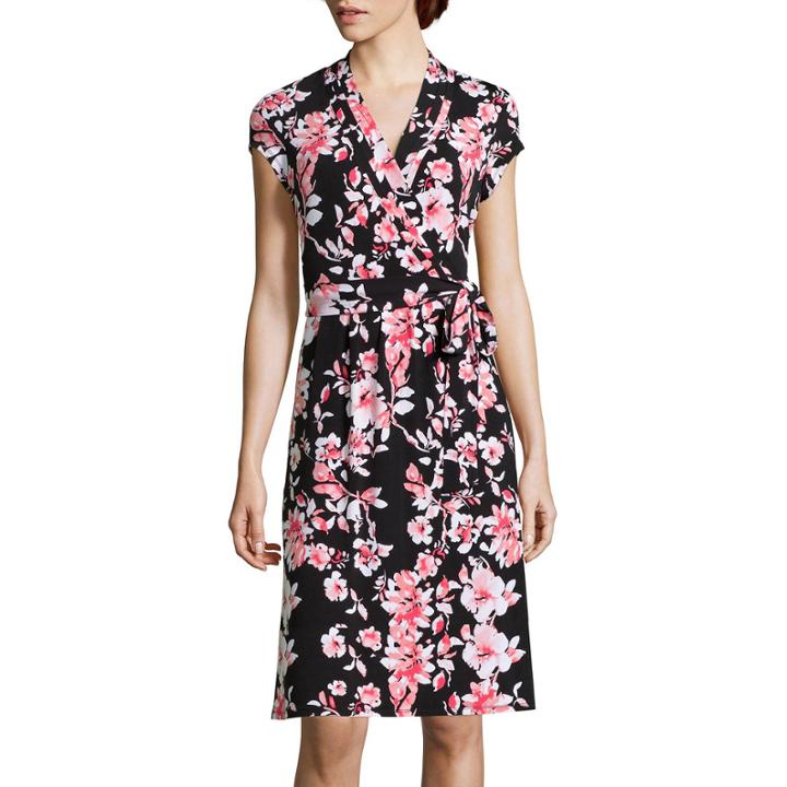 Liz Claiborne Cap-sleeve Floral-print Wrap Dress