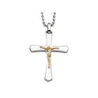 Mens Stainless Steel 14k Yellow Gold Accent Crucifix Pendant