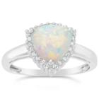 Womens White Opal Gold Over Silver Halo Ring