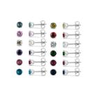 Sterling Silver 5mm Round Simulated Gemstone 12 Earring Pair Set