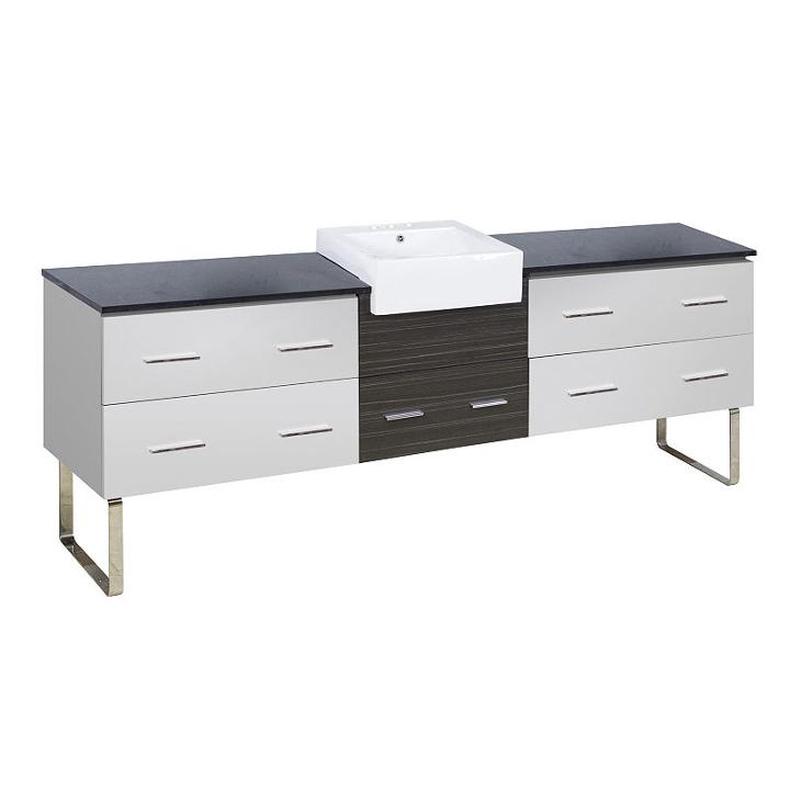 96.25-in. W Floor Mount White-dawn Grey Vanity Setfor 3h4-in. Drilling Black Galaxy Top