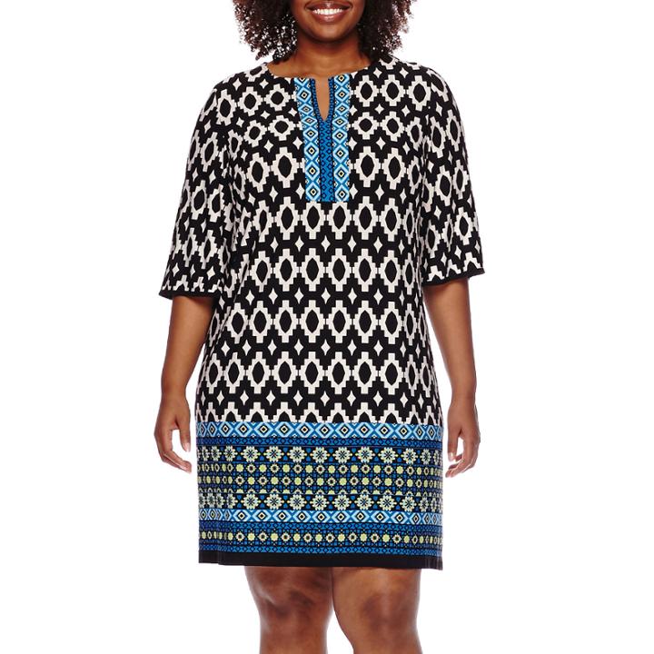 Studio 1 3/4-sleeve Keyhole Printed Sheath Dress - Plus