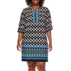 Studio 1 3/4-sleeve Keyhole Printed Sheath Dress - Plus