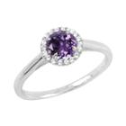 Womens Genuine Amethyst Purple Sterling Silver Round Cocktail Ring