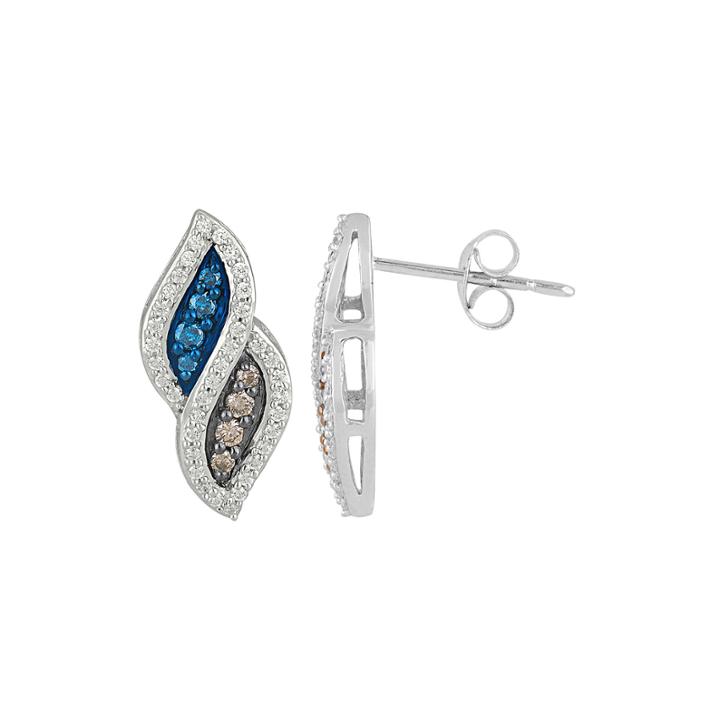 1/2 Ct. T.w. Champagne, White & Color-enhanced Blue Diamond Earrings