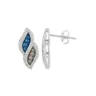 1/2 Ct. T.w. Champagne, White & Color-enhanced Blue Diamond Earrings