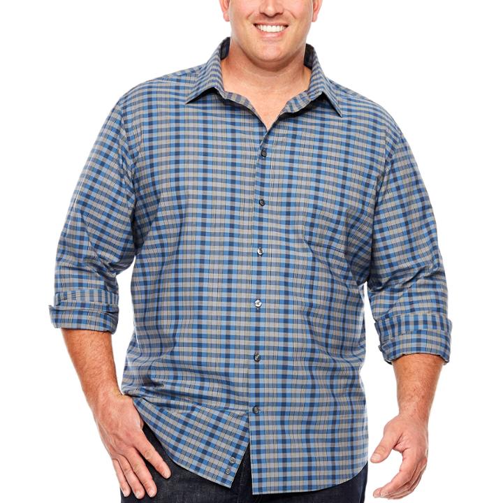 Claiborne Long Sleeve Plaid Button-front Shirt-big And Tall