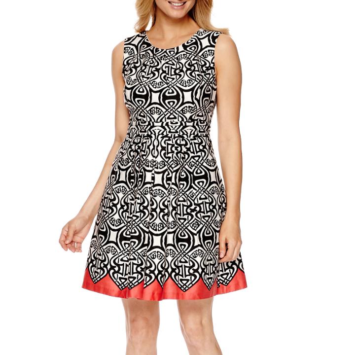 Robbie Bee Sleeveless Abstract Print Fit-and-flare Dress