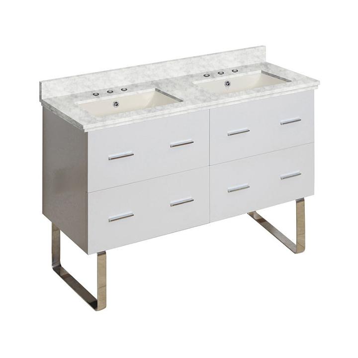 47.5-in. W Floor Mount White Vanity Set For 3h8-in. Drilling Bianca Carara Top Biscuit Um Sink