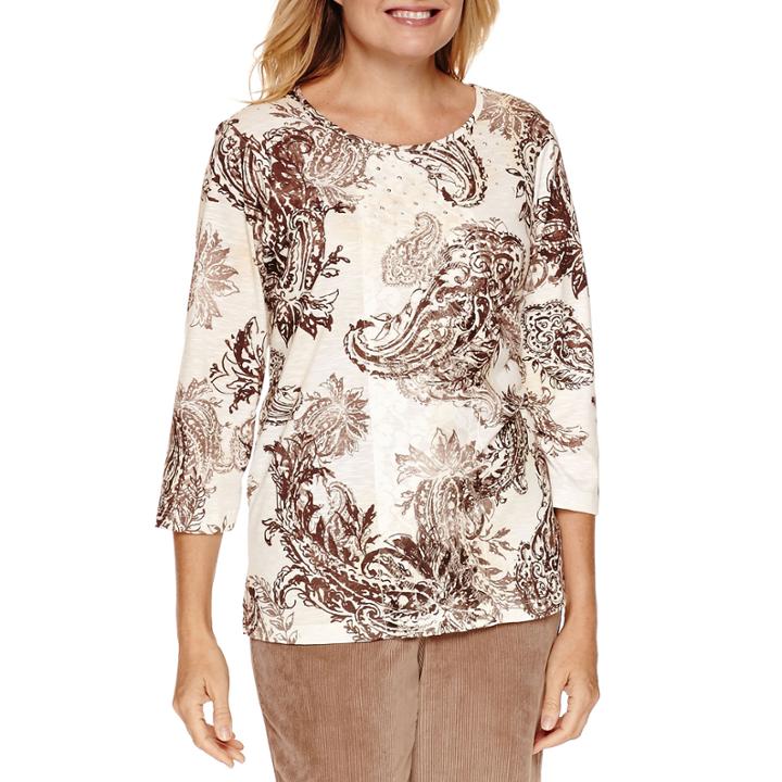 Alfred Dunner Twilight Point 3/4 Sleeve Print Top