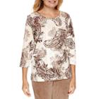 Alfred Dunner Twilight Point 3/4 Sleeve Print Top
