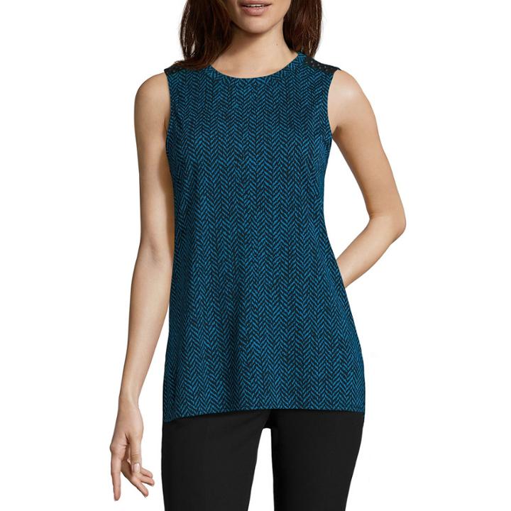 Worthington Sleeveless Faux-leather Detail Top