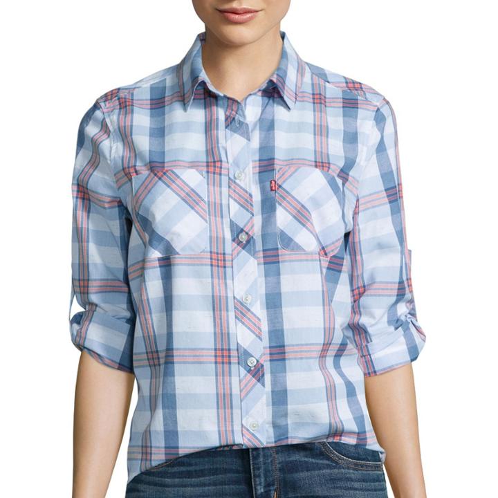 Levi's 3/4-sleeve Plaid Boyfriend Shirt