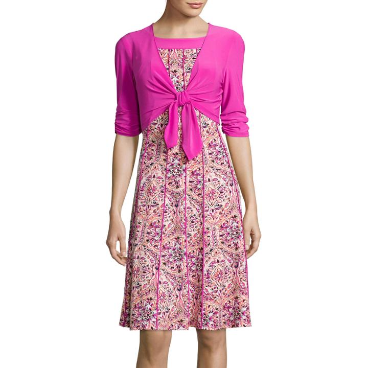 Perceptions 3/4-sleeve Paisley Print Tie-front Jacket Dress
