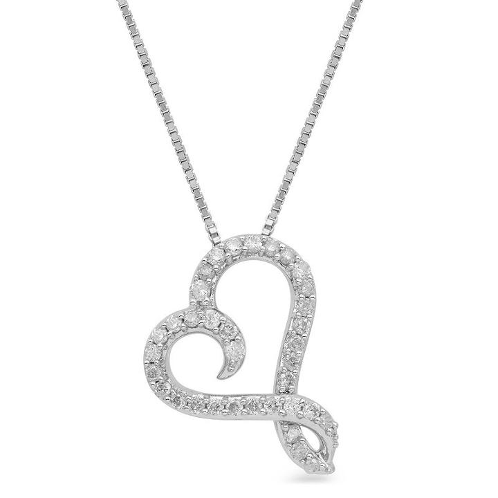 Hallmark Diamonds Womens 1/4 Ct. T.w. Genuine White Diamond Sterling Silver Heart Pendant Necklace
