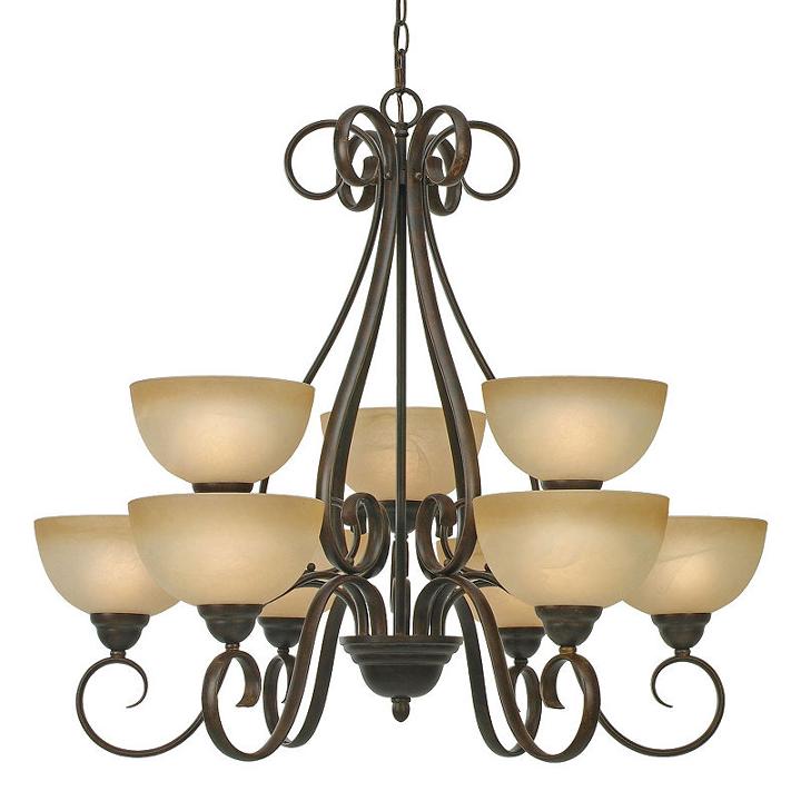 Riverton 2-tier 9-light Chandelier In Peppercorn With Linen Swirl Glass