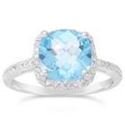 Womens 1/6 Ct. T.w. Blue Topaz Sterling Silver Halo Ring
