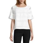Liz Claiborne Elbow Sleeve Round Neck Woven Blouse