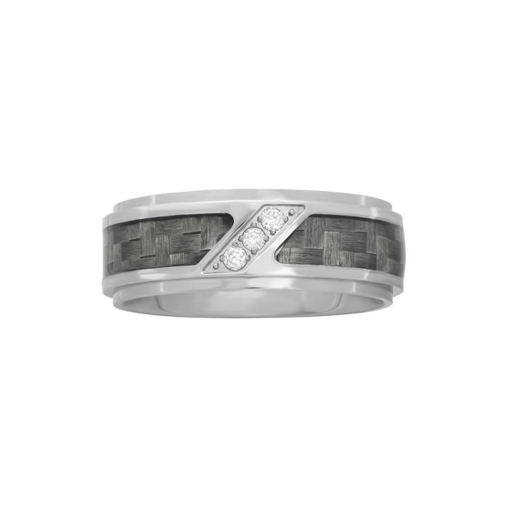 Personalized Mens 1/10 Ct. T.w. Diamond 8mm Stainless Steel And Carbon Fiber Wedding Band