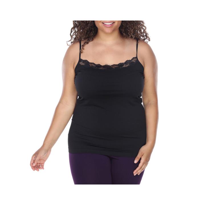 White Mark Lace Trim Knit Tank Top-plus