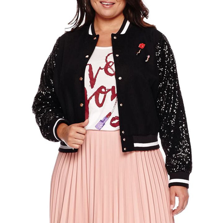 Ashley Nell Tipton For Boutique+ Sequin-sleeve Bomber Jacket - Plus
