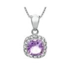Cushion-cut Genuine Amethyst And White Topaz Sterling Silver Pendant Necklace