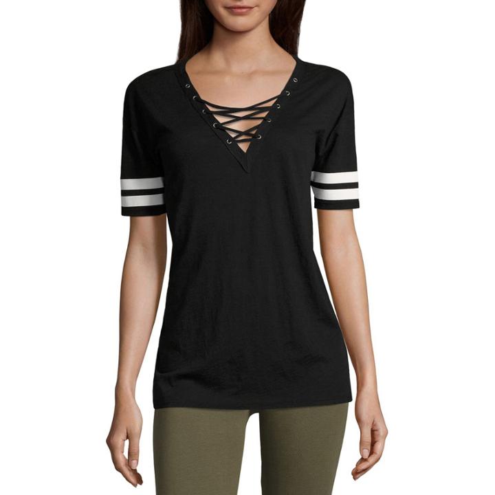 Flirtitude Lace Up Football T-shirt- Juniors