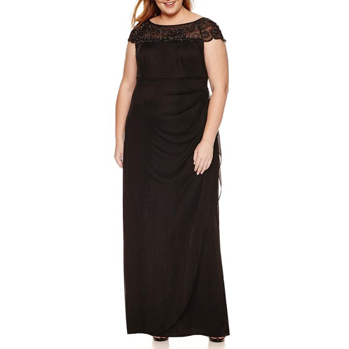 Msk Cap Sleeve Beaded Evening Gown-plus