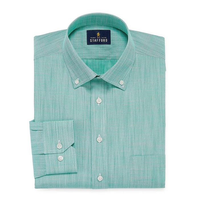 Stafford Slub Linen Look Big And Tall Long Sleeve Broadcloth Dress Shirt