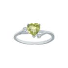 Genuine Peridot And White Topaz Sterling Silver Heart-shaped Ring