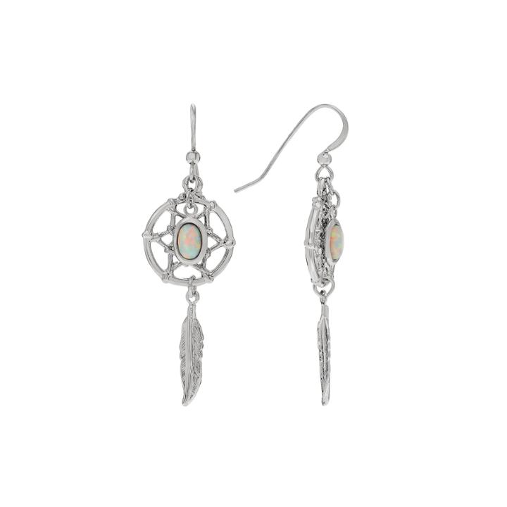 Lab-created Opal Sterling Silver Dream Catcher Dangle Earrings