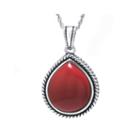 Simulated Red Jasper Sterling Silver Teardrop Pendant Necklace