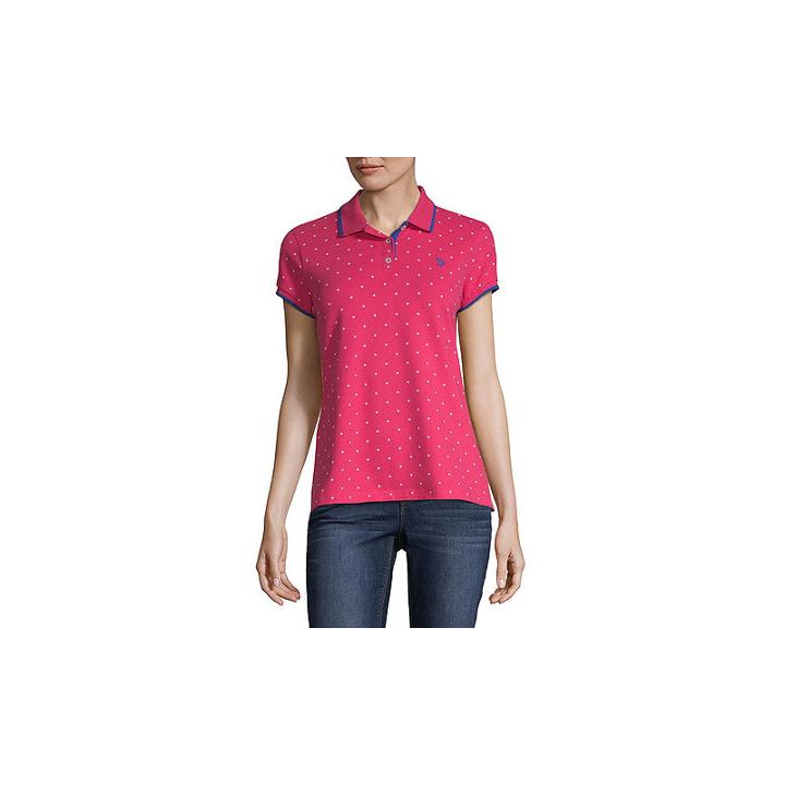 Us Polo Assn. Short Sleeve Polka Dot Knit Polo Shirt - Juniors