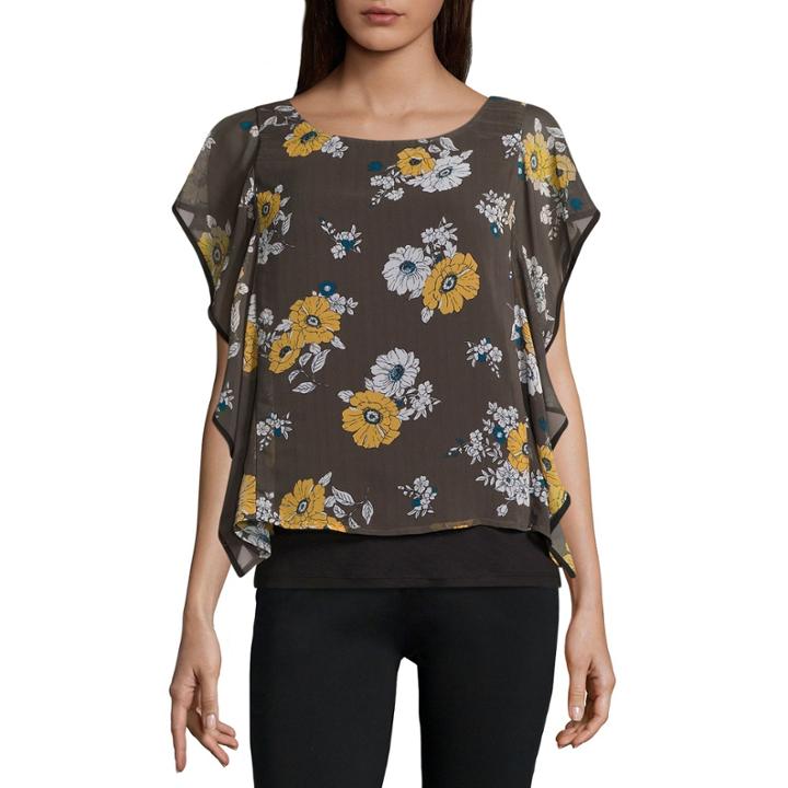 Alyx Olive Print Cascade Popover Top