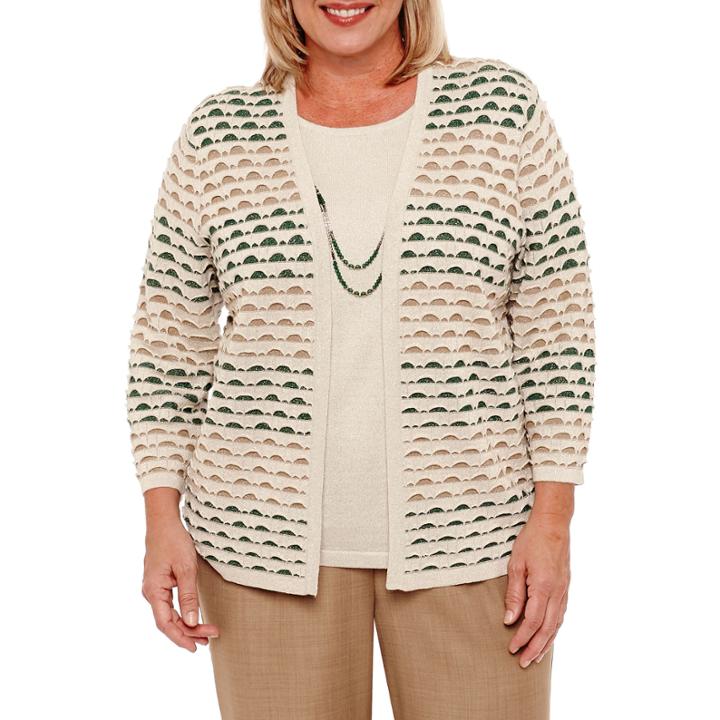 Alfred Dunner Emerald Isle 3/4 Sleeve Textured Layered Sweaters-plus