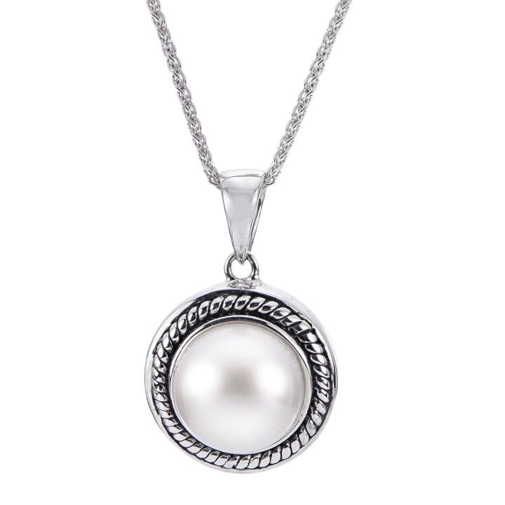 9.5-10mm Cultured Freshwater Button Pearl Sterling Silver Pendant