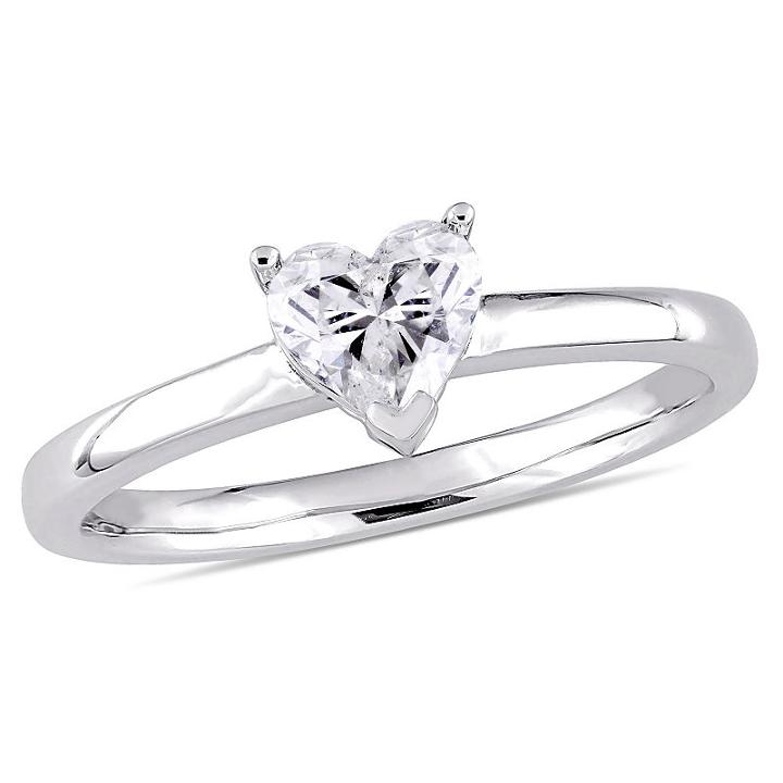 Womens 1/2 Ct. T.w. Genuine Heart White Diamond 14k Gold Solitaire Ring