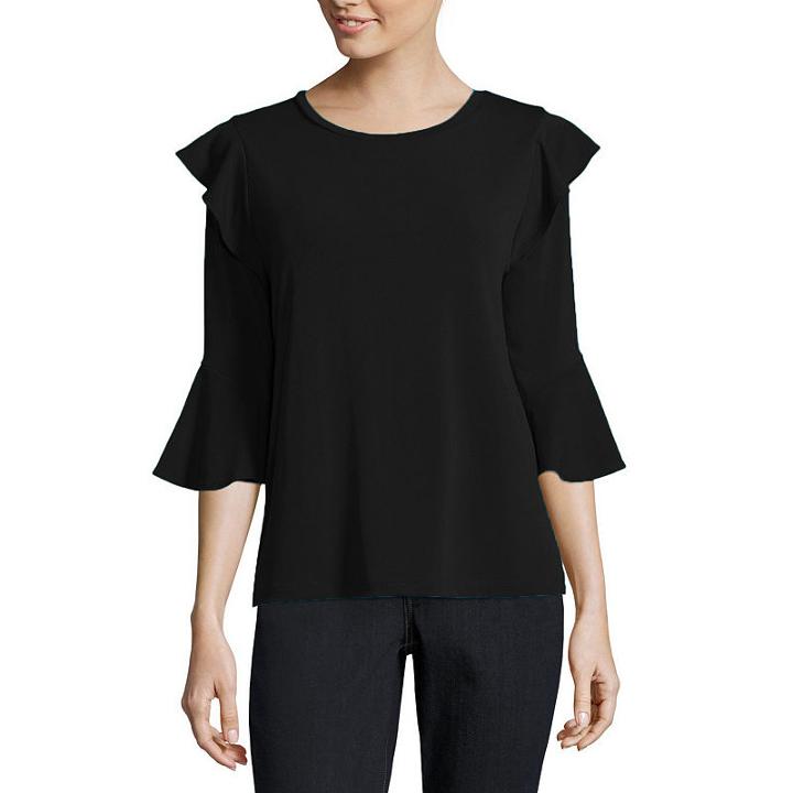 Worthington Ruffle 3/4 Sleeve Blouse - Tall