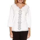 Alfred Dunner Casual Friday 3/4 Sleeve Center Embroidery Top
