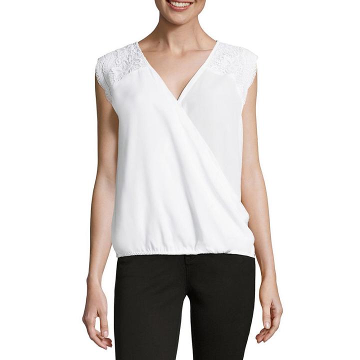 Liz Claiborne Lace Shoulder V Neck Bubble Hem Blouse