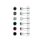 Sterling Silver 5mm Round Simulated Gemstone 6 Earring Pair Set