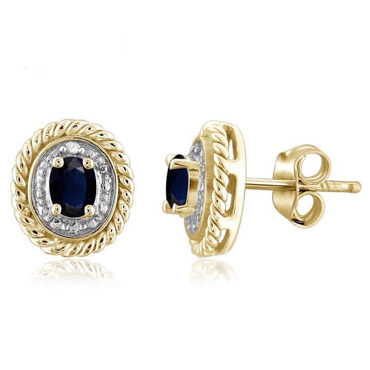 Diamond Accent Blue Sapphire 14k Gold Over Silver 8.8mm Stud Earrings