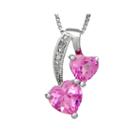 Lab-created Pink Sapphire And Diamond-accent Sterling Silver Double-heart Pendant Necklace