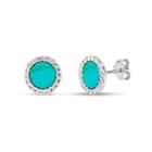 Round Blue Turquoise Sterling Silver Stud Earrings
